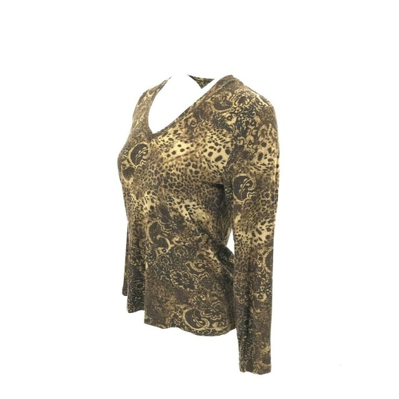 Chicos V Neck Long Sleeve Cheetah Paisley Top Sz 8 - Picture 4 of 6